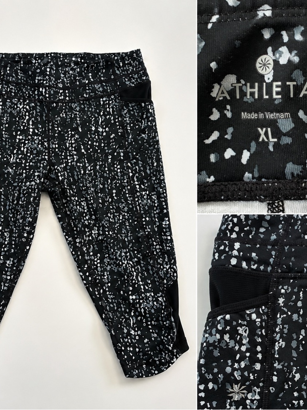 Athleta Black and White Speckled Capri with Side Pocket